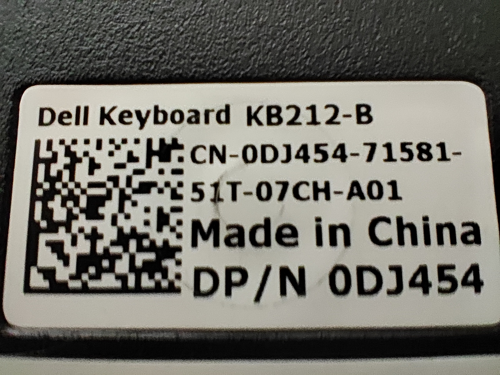 Dell KB212-B USB Keyboard product label